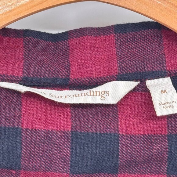 Soft Surroundings Plaid Tunic Top Gold beaded Long Sleeves Cotton red Sz Medium - Picture 4 of 13